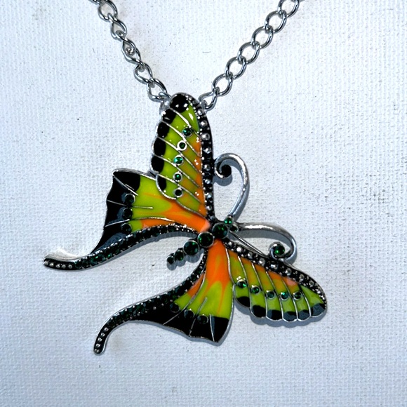 Artisan Handmade Jewelry - Handmade Enameled Butterfly Pin Pendant Hypoallergenic Stainless Steel Casual